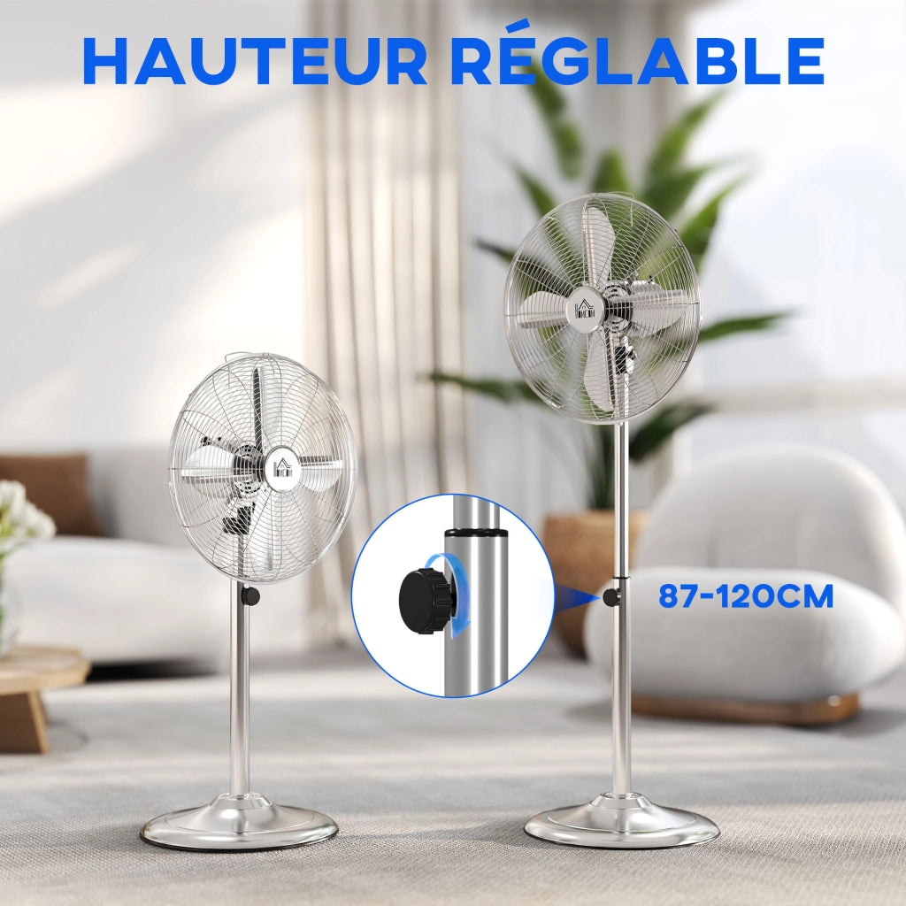Ventilatore da pavimento regolabile ¨C Zephmum ¨C Argento 50W 87-120cm 3 velocita'