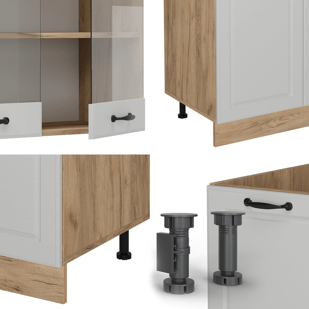 Cucina componibile R-Line Bianco rustico/Rovere dorato 300 cm con armadio alto, PL Antracite Vicco