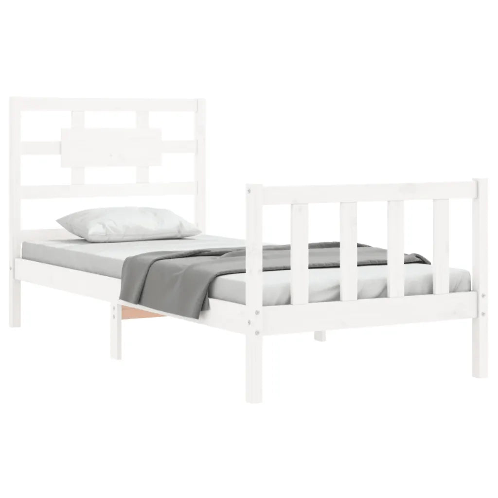 Giroletto con Testiera-Struttura Letto con testiera Bianco Single in Legno Massello 538575