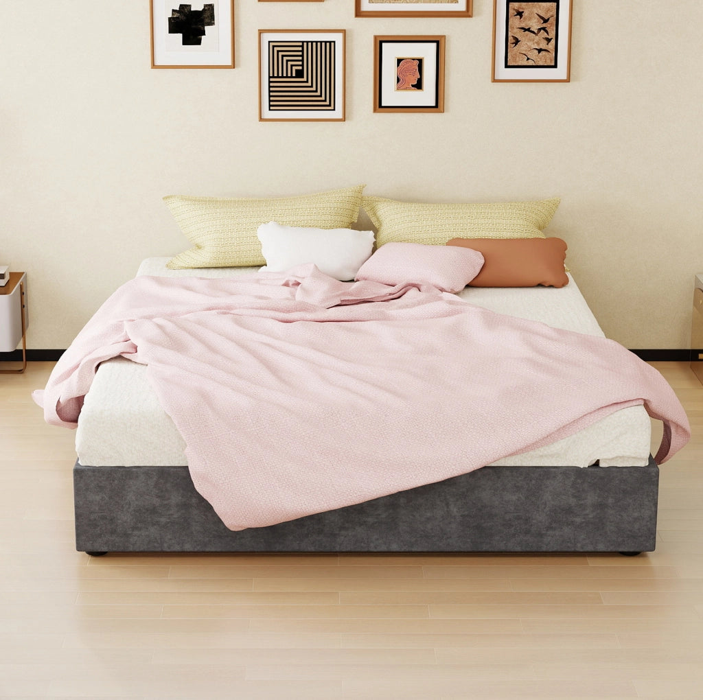 Letto 160x200 cm moderno in tessuto e metallo grigio