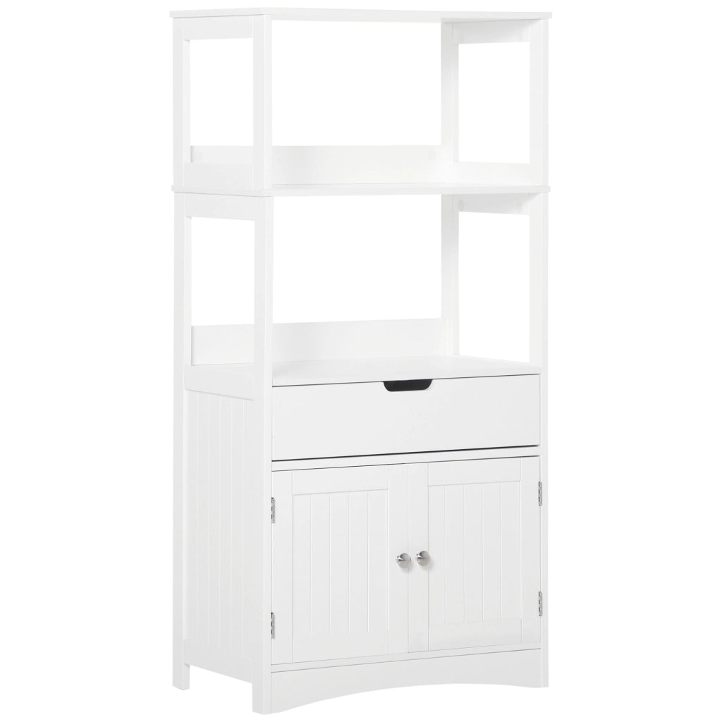 Mobile Bagno con Mensole, Armadietto e Cassetto, Mobiletto da Bagno Multiuso in Legno, Bianco, 60x33x122.5cm
