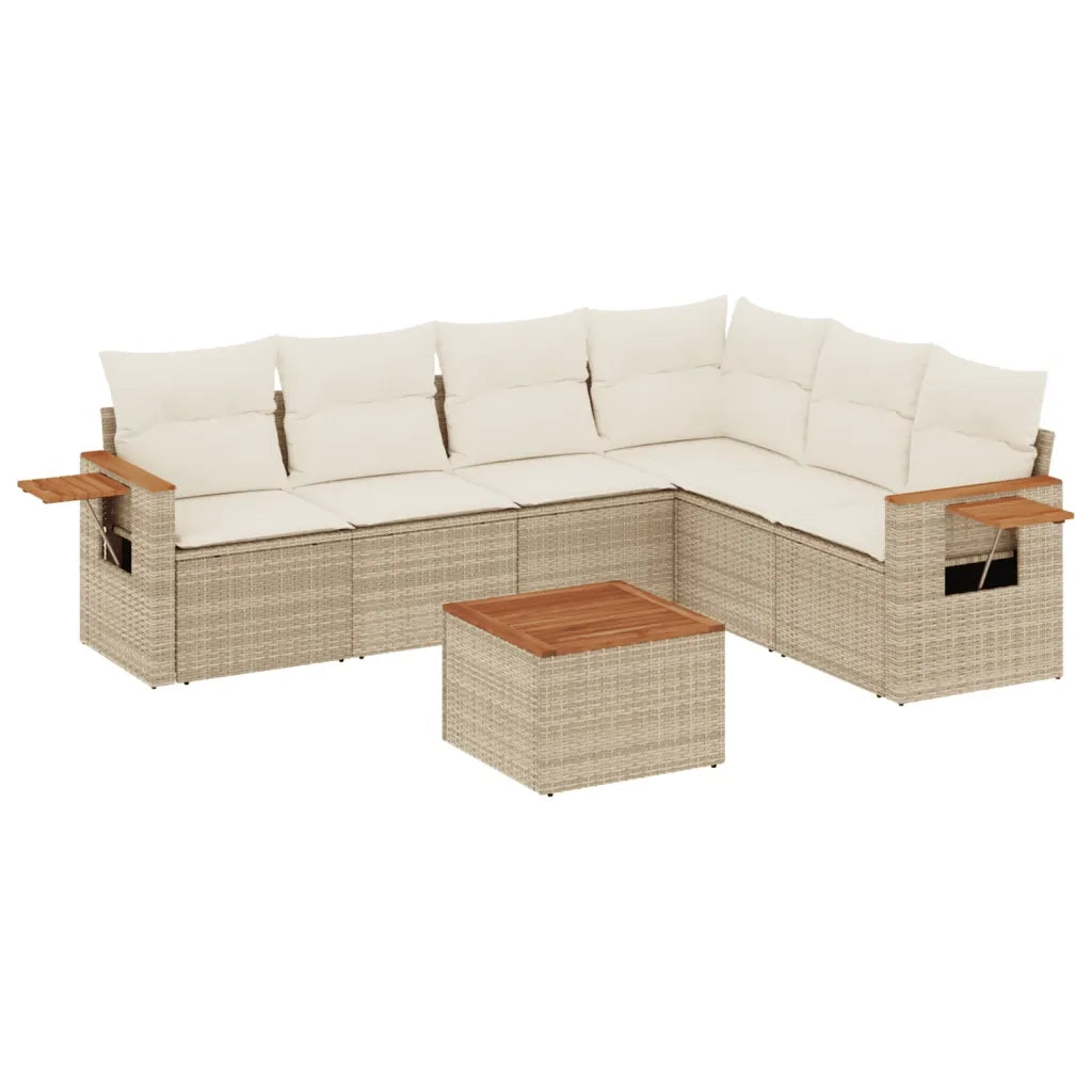 Set Divani da Giardino 7 pz con Cuscini Beige in Polyrattan 3259251