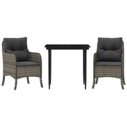 Set da Pranzo da Giardino 3 pz | Set Salotto da Giardino con Cuscini in Polyrattan Grigio