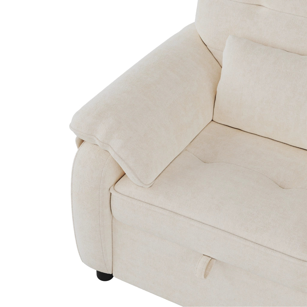 Divano letto convertibile 3 in 1 con schienale reclinabile e porte USB e Type-C, 2 cuscini, in ciniglia beige