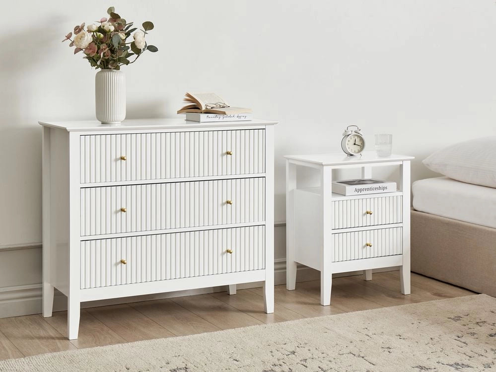 Cassettiera a 3 cassetti in MDF bianco con maniglie in oro Soggiorno elegante