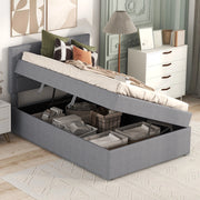 LETTO Imbottito 90x200 cm Grigio con contenitore in lino e MDF