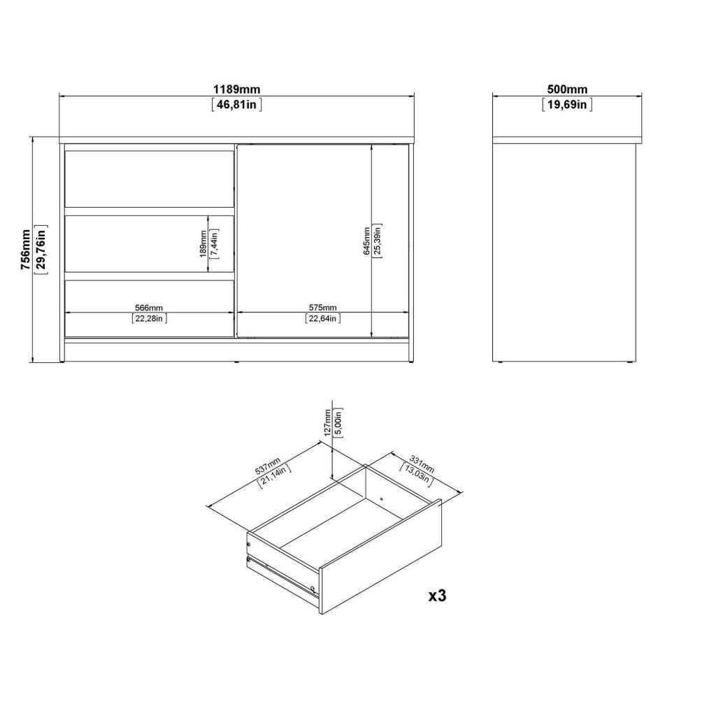Credenza Bebinca, Buffet da soggiorno, Madia da salotto, Dispensa da cucina, 119x50 h76 cm, Bianco lucido