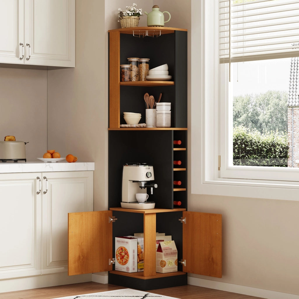 Mobile angolare con 4 vani e portascalici; per cucina; in MDF; 40×40×182 cm; nero