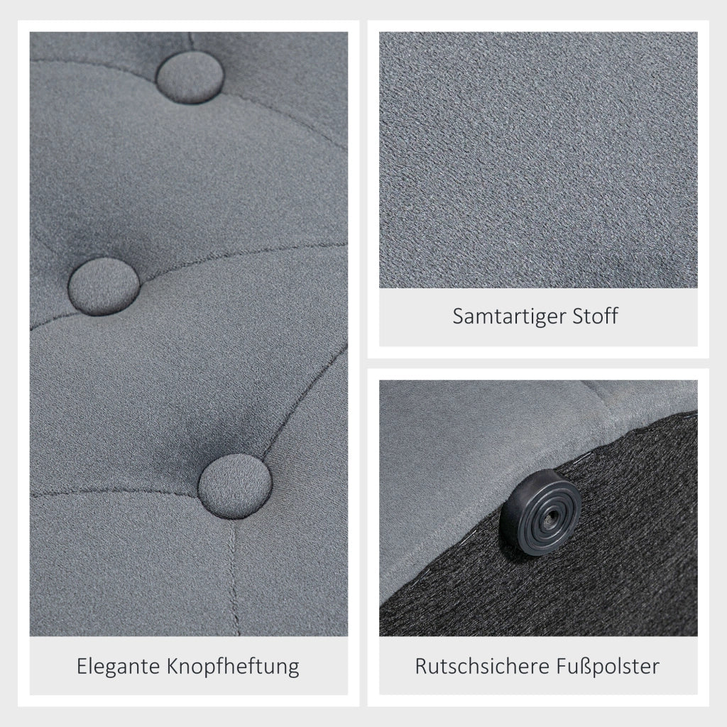 Pouf contenitore rotondo con coperchio e seduta imbottita in poliestere grigio per soggiorno e camera Ø60 × 40 cm