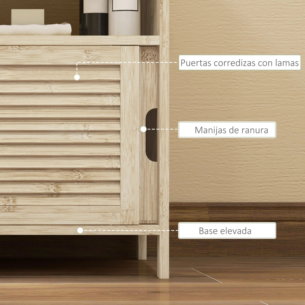 Armadio da Bagno con Ante Scorrevoli ¨C Zephmum ¨C Legno Naturale 60x30x60 cm