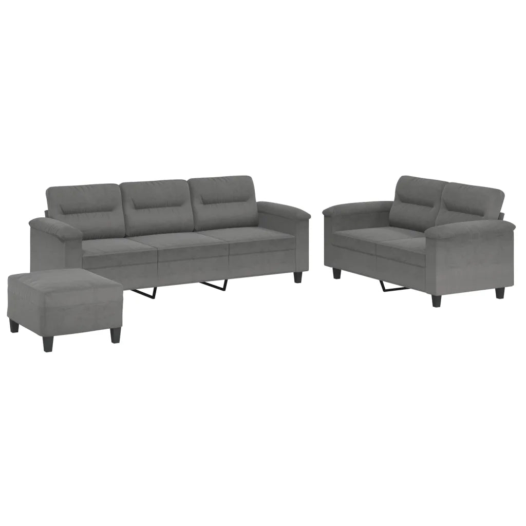 Set Divani 3 pz con Cuscini Grigio Scuro in Tessuto Microfibra 3202346