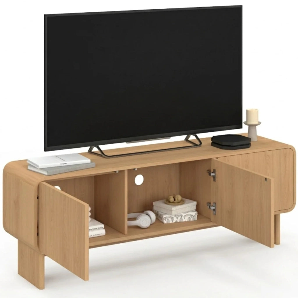 IDMarket - 140 cm CAPUCINE Mobile TV a 3 ante dal design arrotondato in faggio