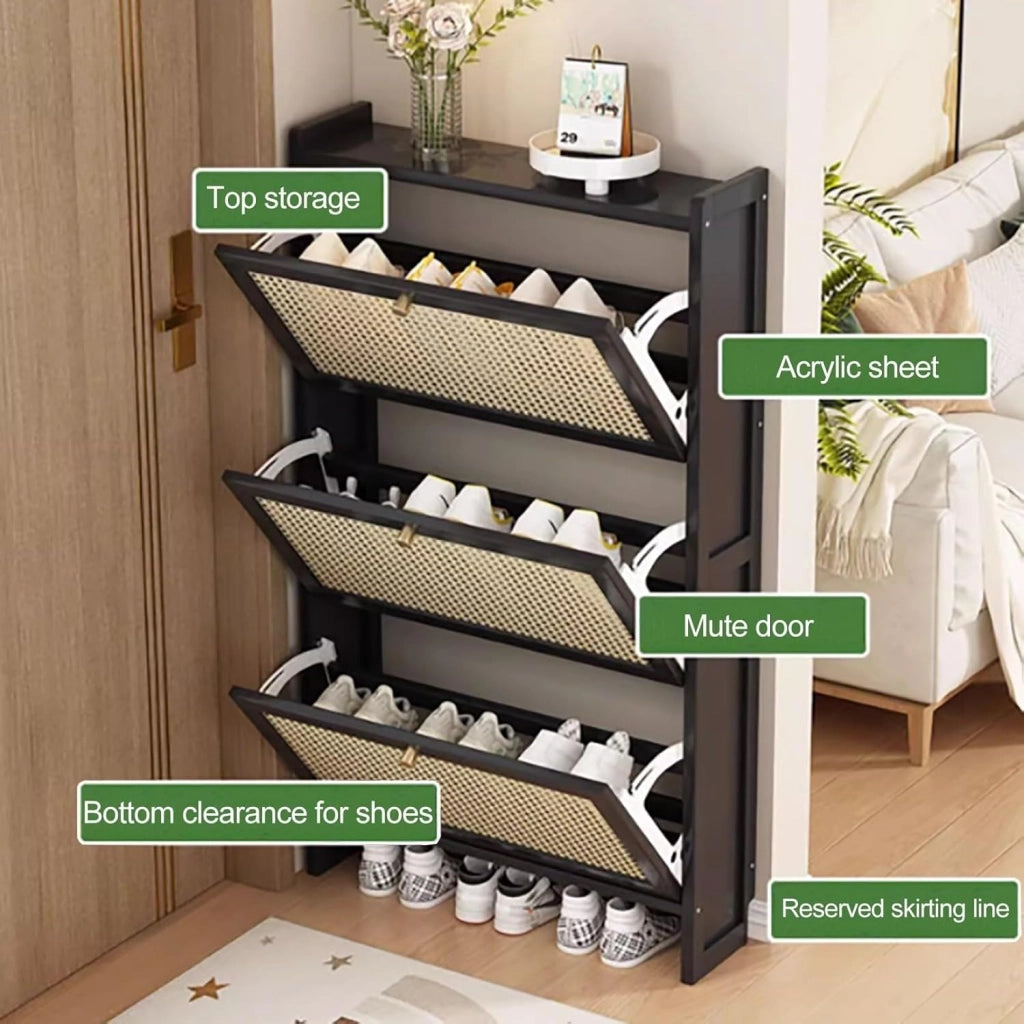 scarpiera Scarpiera per ingresso - Organizzatore scarpiera indipendente con ante per riporre oggetti nascosti - Scarpiera moderna e sottile in legno per camera da letto, soggiorno, corridoio (Col