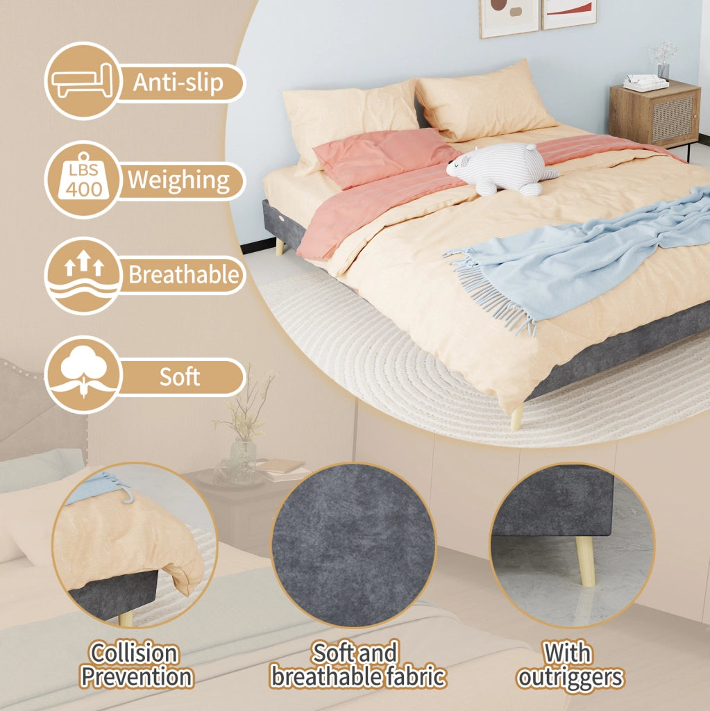 Struttura letto 160x200 cm in tessuto e metallo grigio