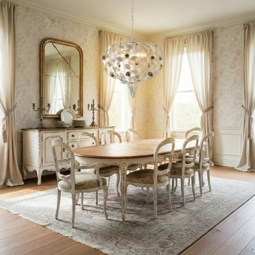 Lampadario Shabby Chic Bella Metallo Bianco 5 Luci E27