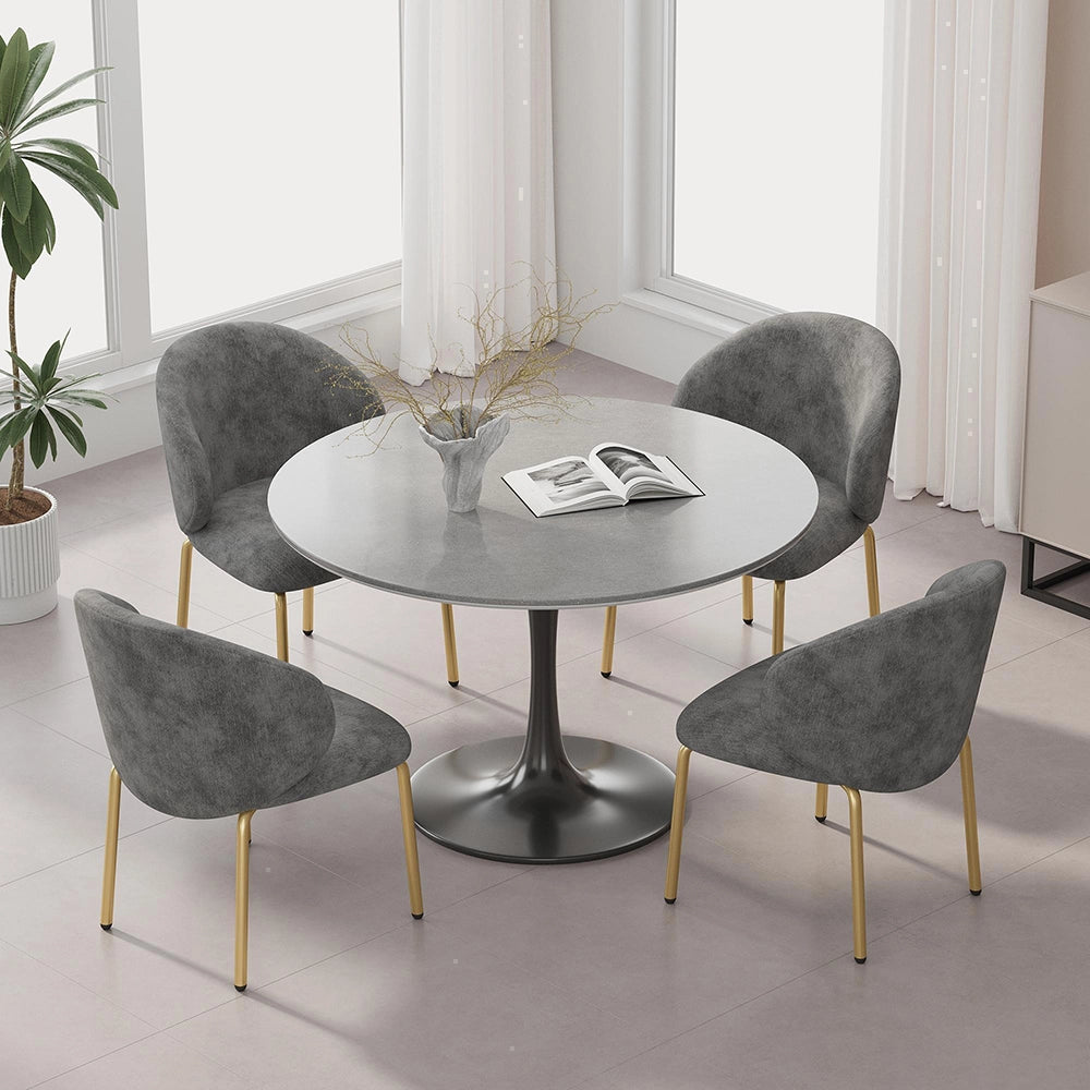 Set di 4 sedie da pranzo - Xylo - 47,5x56x74 cm - Grigio - Piedi dorati in velluto