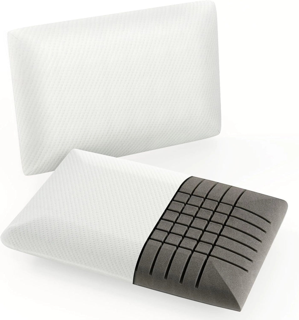 Set di 2 Cuscini Letto, Cuscini Letto Coppia in Schiuma di Memoria al Carbone di Bambù, con Taglio 3D per Flusso d'Aria, Morbida e Traspirante, 60x40x13 cm