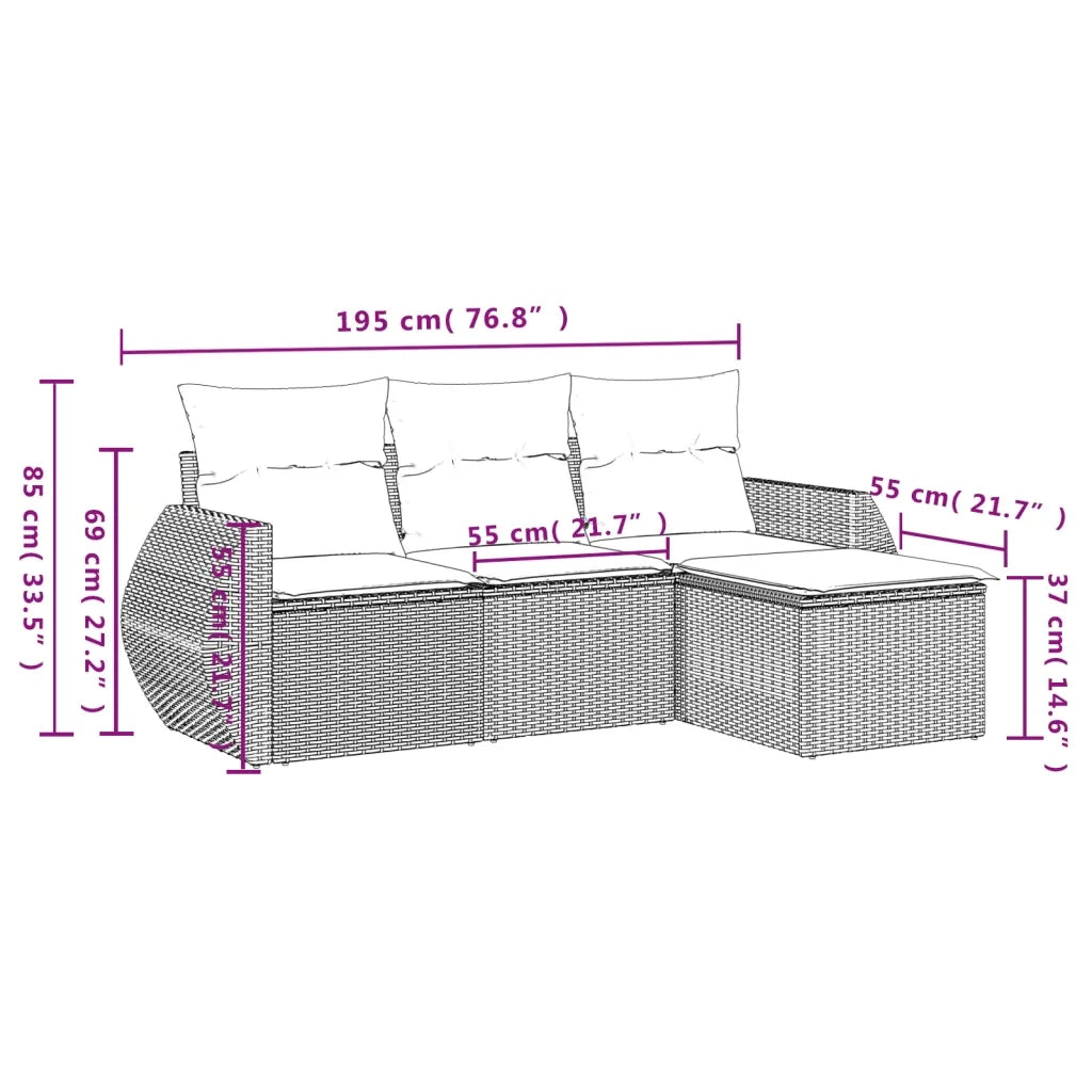 Set Divano da Giardino 4 pz | Set Salotto da Giardino con Cuscini Beige in Polyrattan