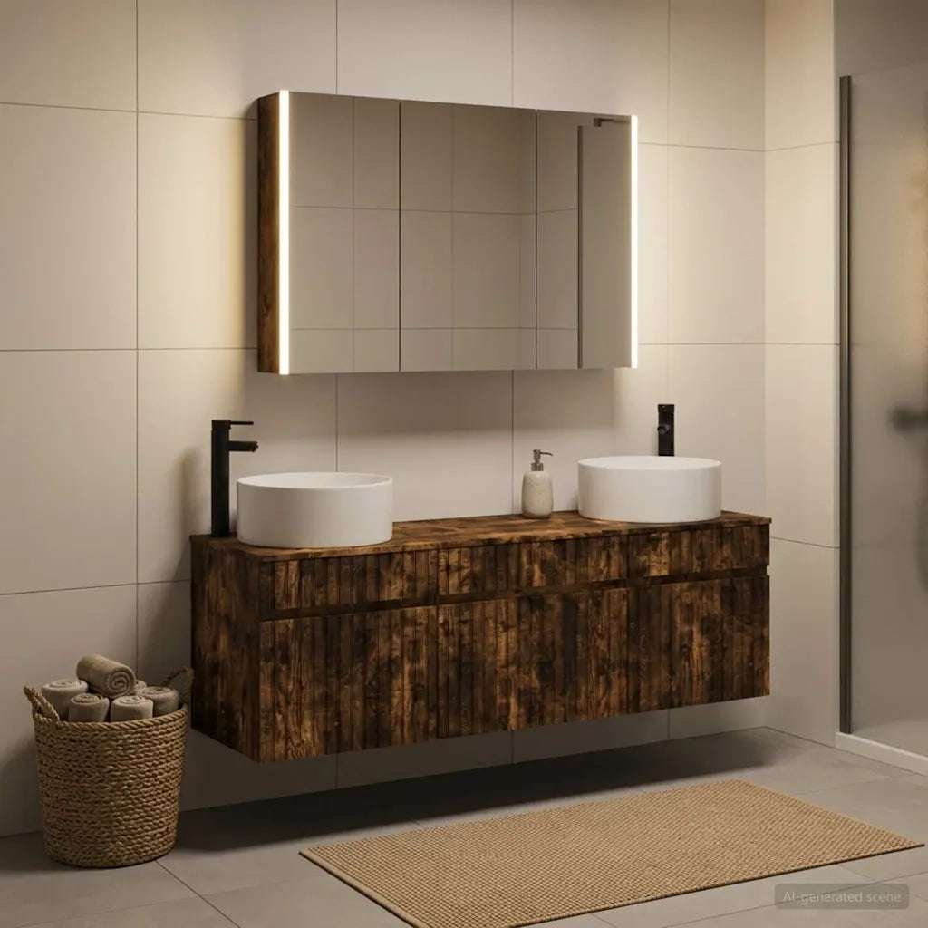 Set di Armadi da Bagno 4 pcs Rovere Fumo 103,5 x 15,5 x 70 cm 3406667
