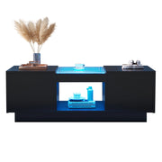 TAVOLO BASSO 100x50x35,5 cm Nero con LED, 2 cassetti e 1 vano aperto