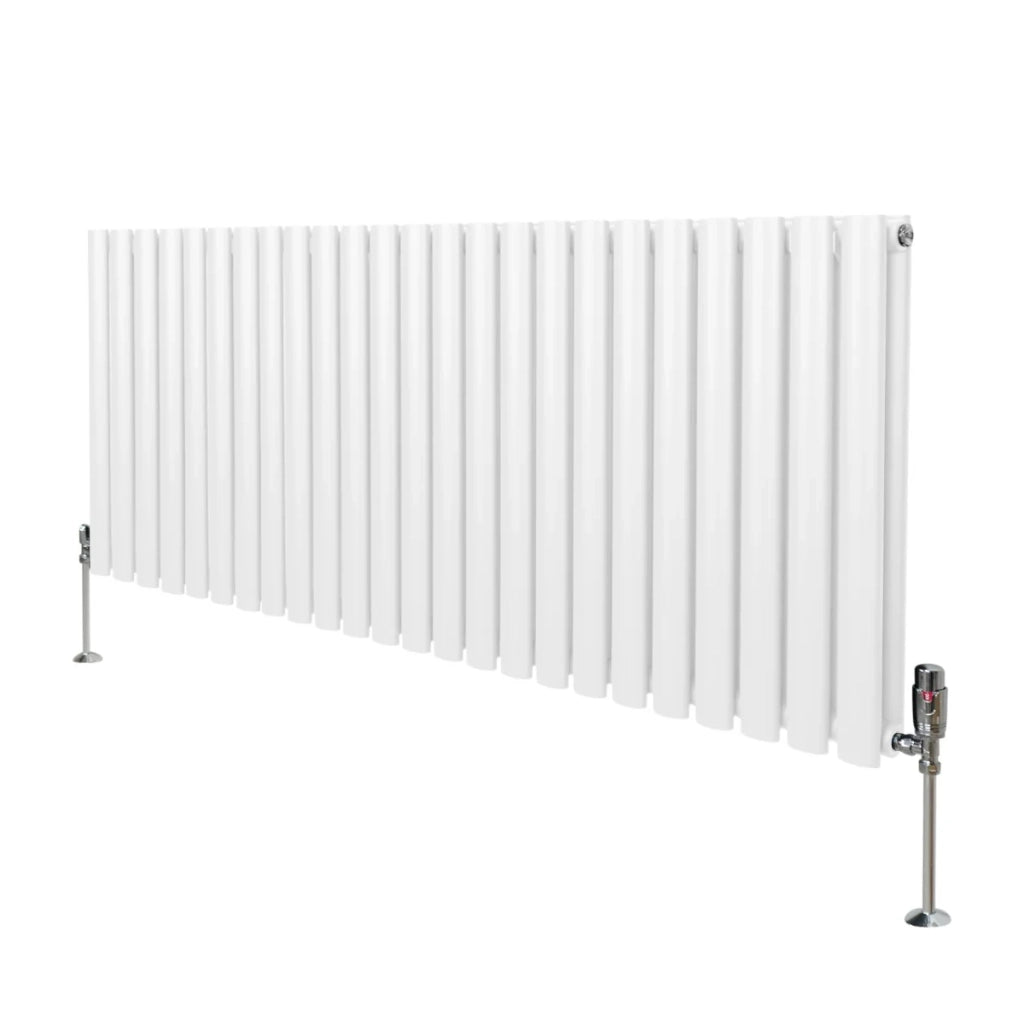 Radiatore a colonna ovale e valvole cromate TRV Designer bianco 600 mm x 1440mm