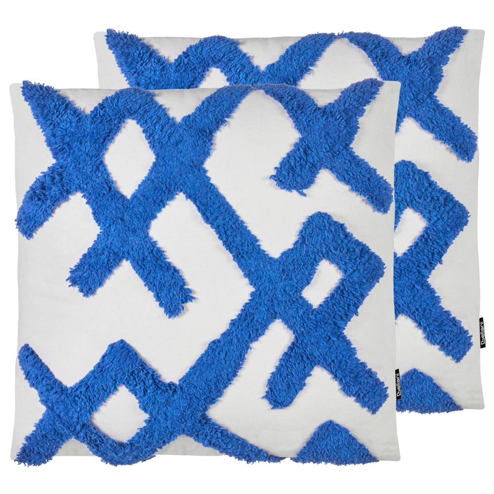 Set di 2 cuscini decorativi in cotone blu e bianco con motivo geometrico 45 x 45 cm Coperta rimovibile Accessori moderni per la camera da letto Soggiorno