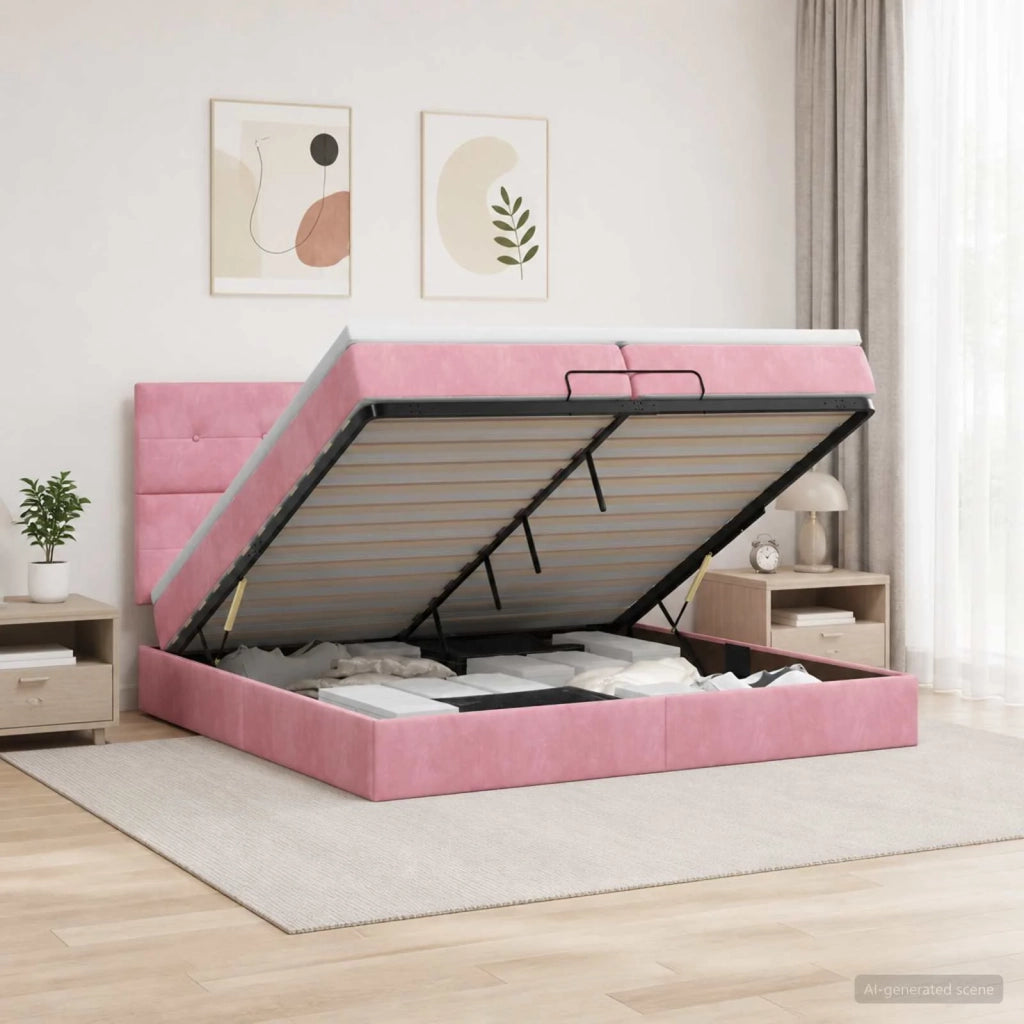 Letto ottomano con materasso Rosa 200 x 200 cm Velluto 3457748