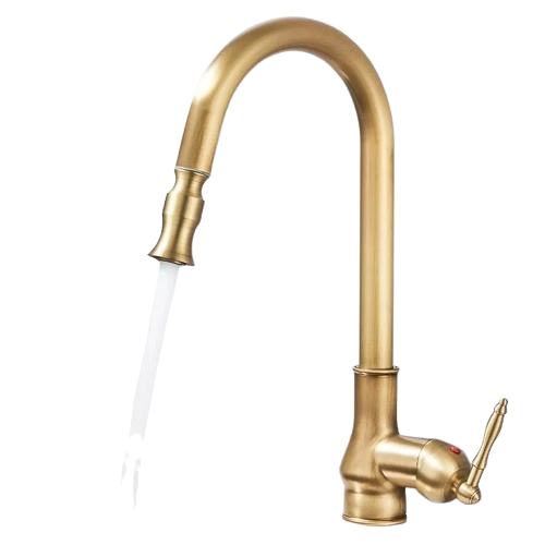 JANA | Rubinetto da cucina estraibile vintage in acciaio inossidabile ottone antico| miscelatore arco alto  alta pressione ruotabile a 360° 2 attacchi