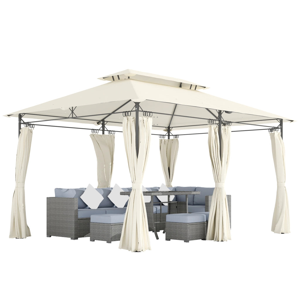 Gazebo da Giardino 3x4 m con Tende Rimovibili. Doppio Tetto e Struttura in Metallo. Crema