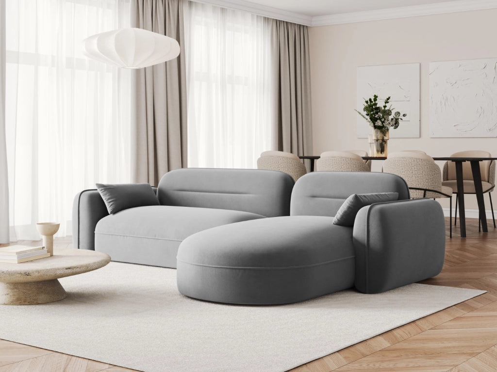 Cosmopolitan Design - Divano angolare modulare destro "Sydney" 4 posti in velluto grigio chiaro 