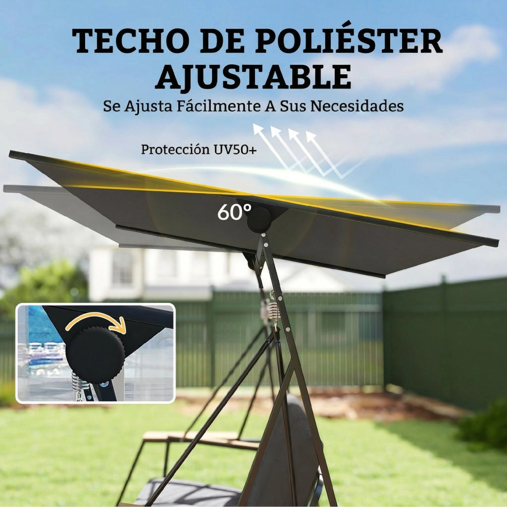 Altalena da giardino 3 posti con tetto regolabile e cuscini ¨C zephmum ¨C grigio metallo 360kg