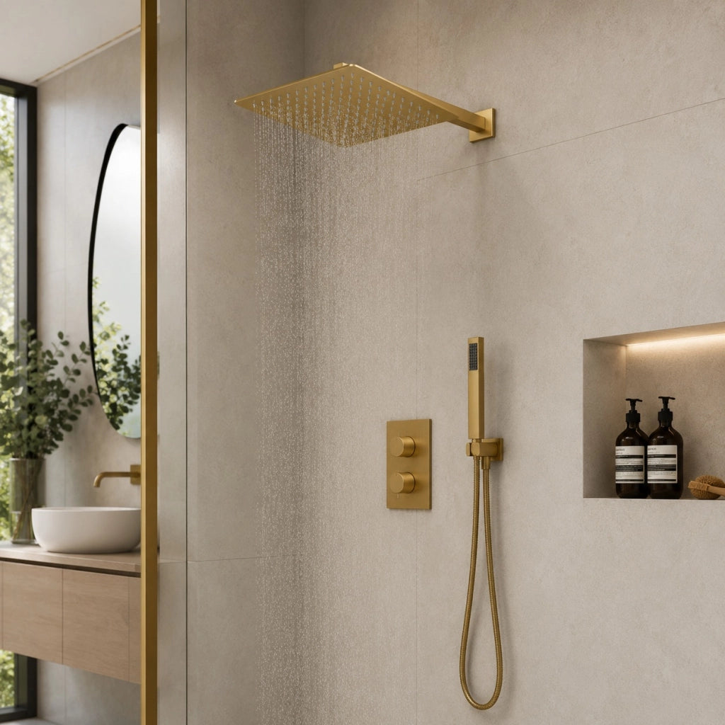Soffione Doccia Per Bagno Ultra Slim Quadrato 25x25 cm Oro Satinato 1/2" 87882