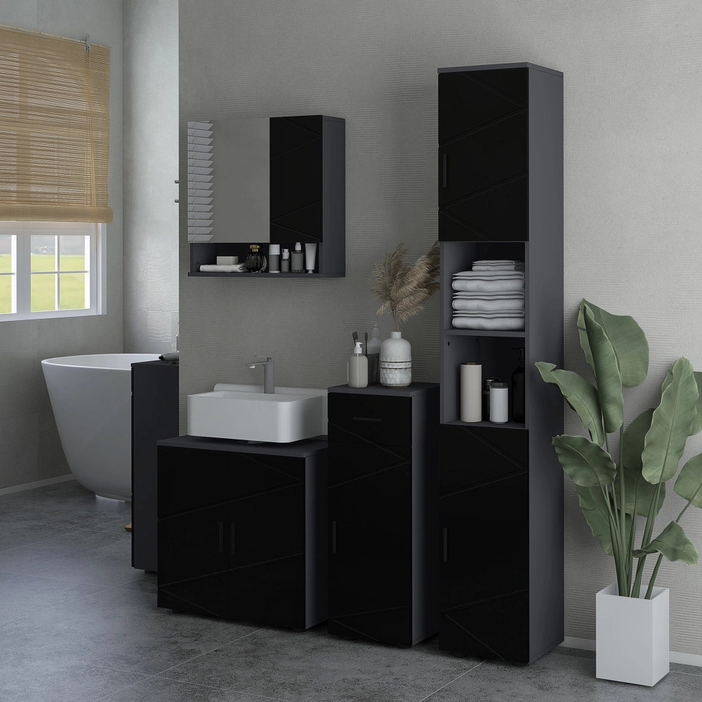 EasyComfort Mobile Sottolavabo Bagno in Legno con Armadietto 2 Ante, 60x30x60cm, Nero
