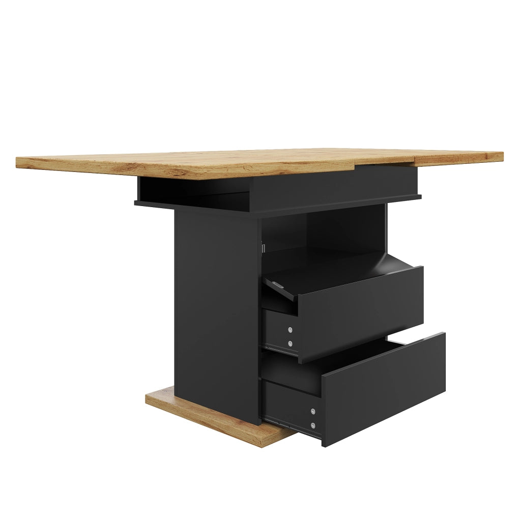 Tavolo da pranzo allungabile con vano contenitore e chiusura ammortizzata magnetica per cucina nero naturale 110 × 80 × 75 cm