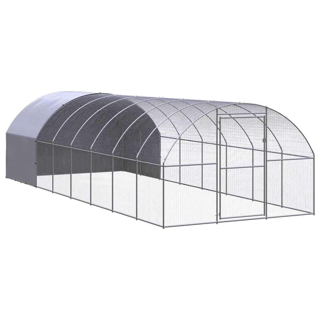 Pollaio/recinto/gabbia per polli da esterno 3 x 8 x 2 m acciaio zincato argento 02_0044016