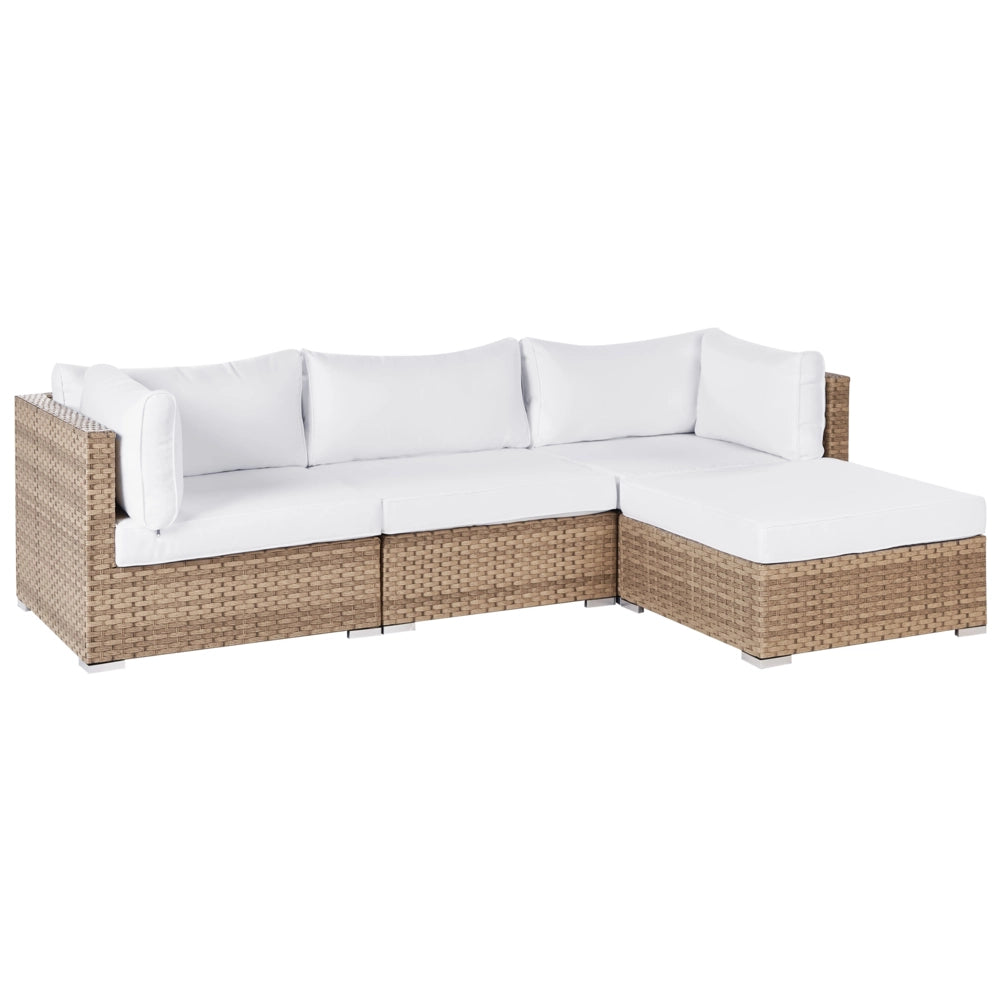 Set da giardino composto da divano con tavolino quadrato in rattan naturale lato sinistro 5 posti stile elegante