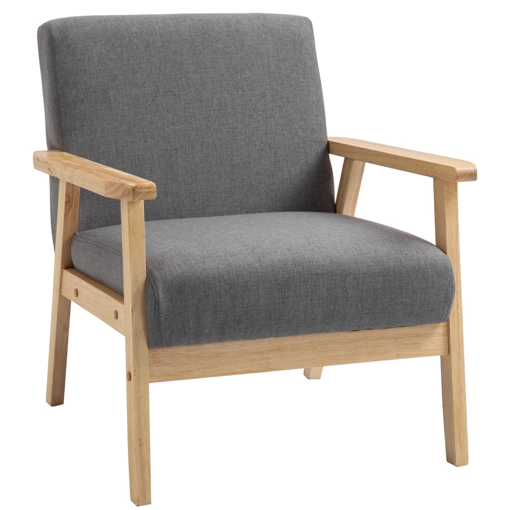 Poltrona da salotto in stile scandinavo con struttura in legno, rivestimento in lino, colore grigio, 64 x 70 x 72 cm