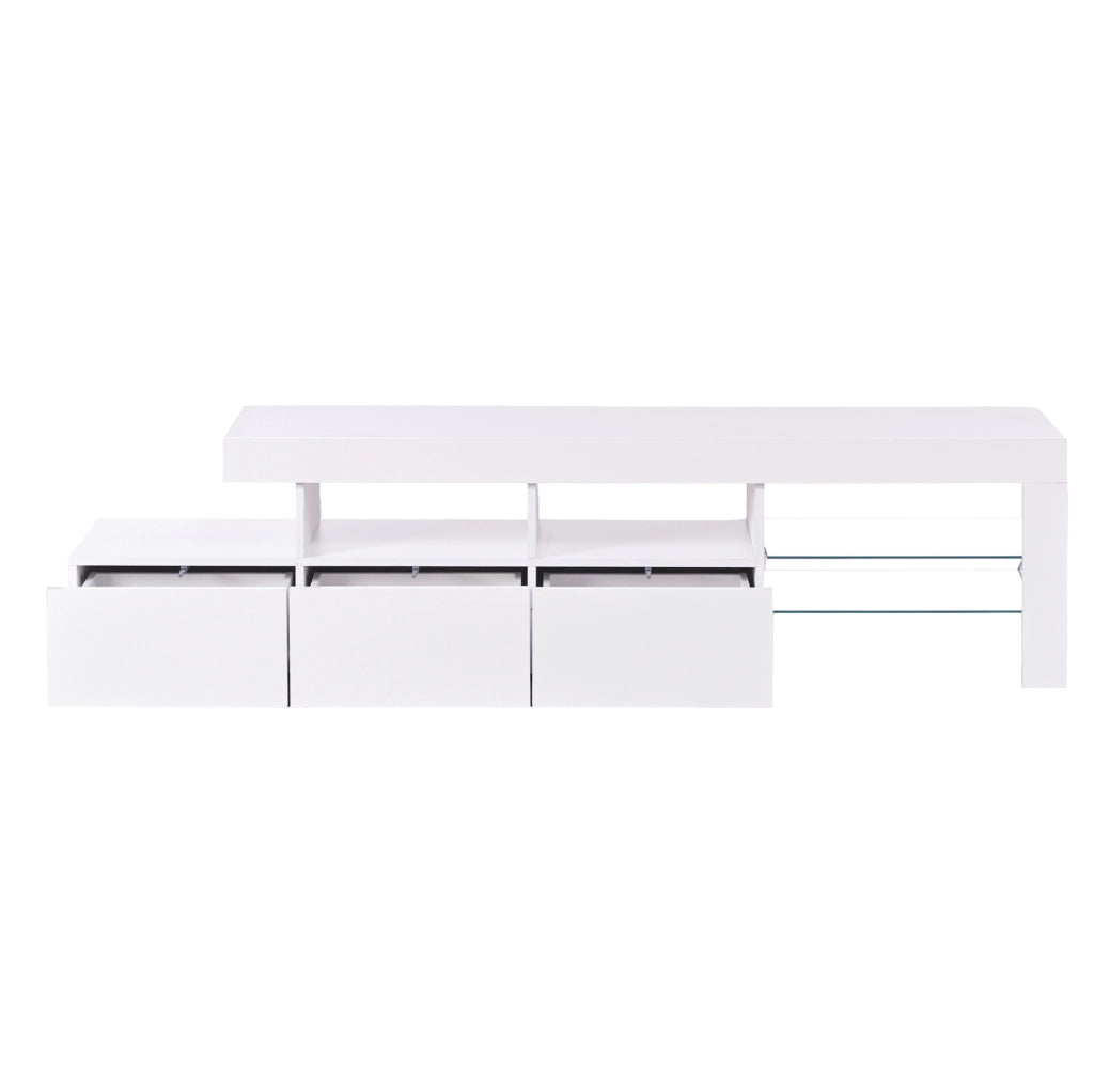 Mobile TV 180x35x45 cm con illuminazione LED; frontale lucido; 3 cassetti; in MDF e truciolare; bianco