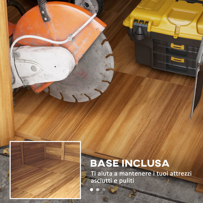 Casetta da Giardino in Legno 1.8x2m con Porta Doppia Finestra e Base Inclusa Colore Legno