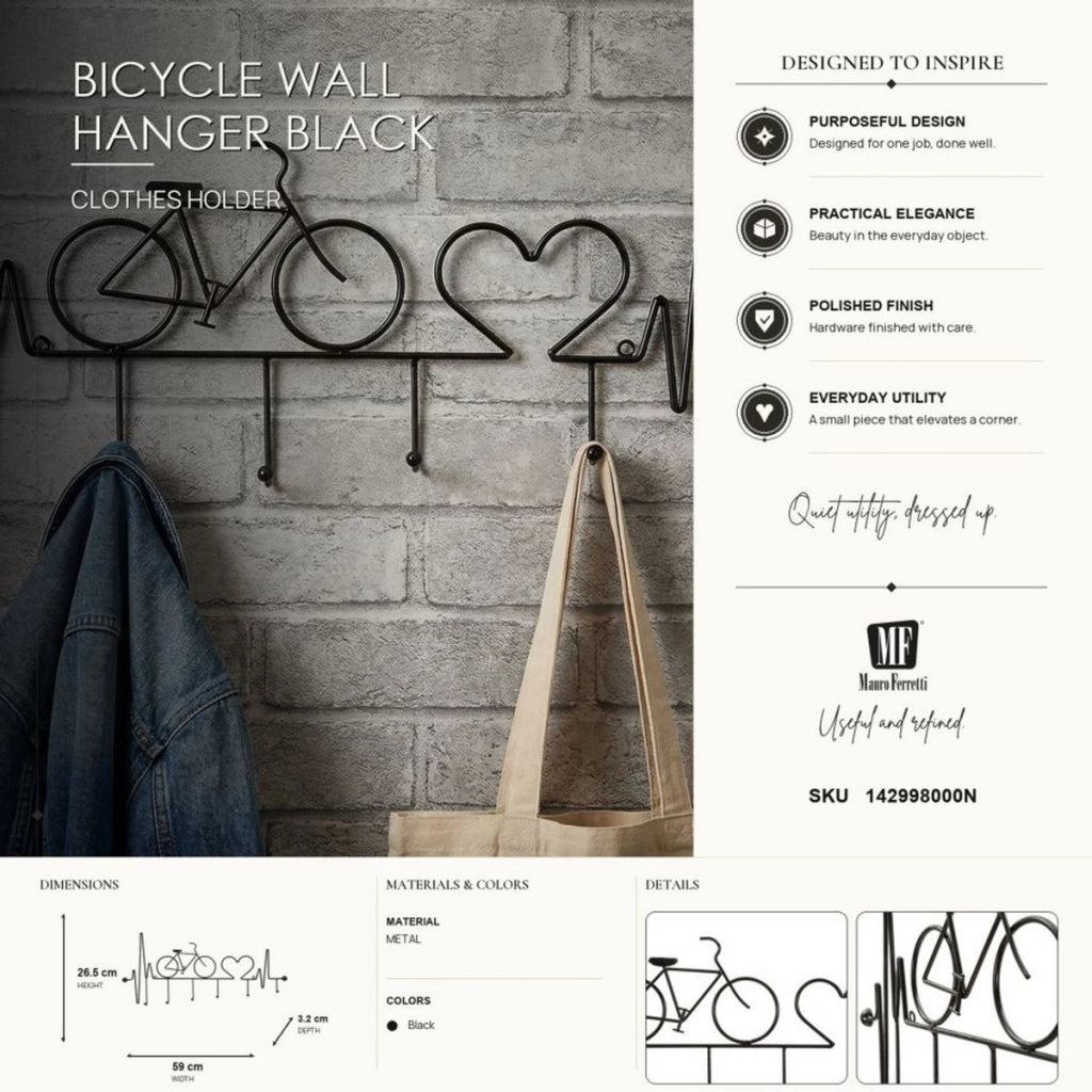 Appendiabiti da muro design Bicicletta in metallo nero