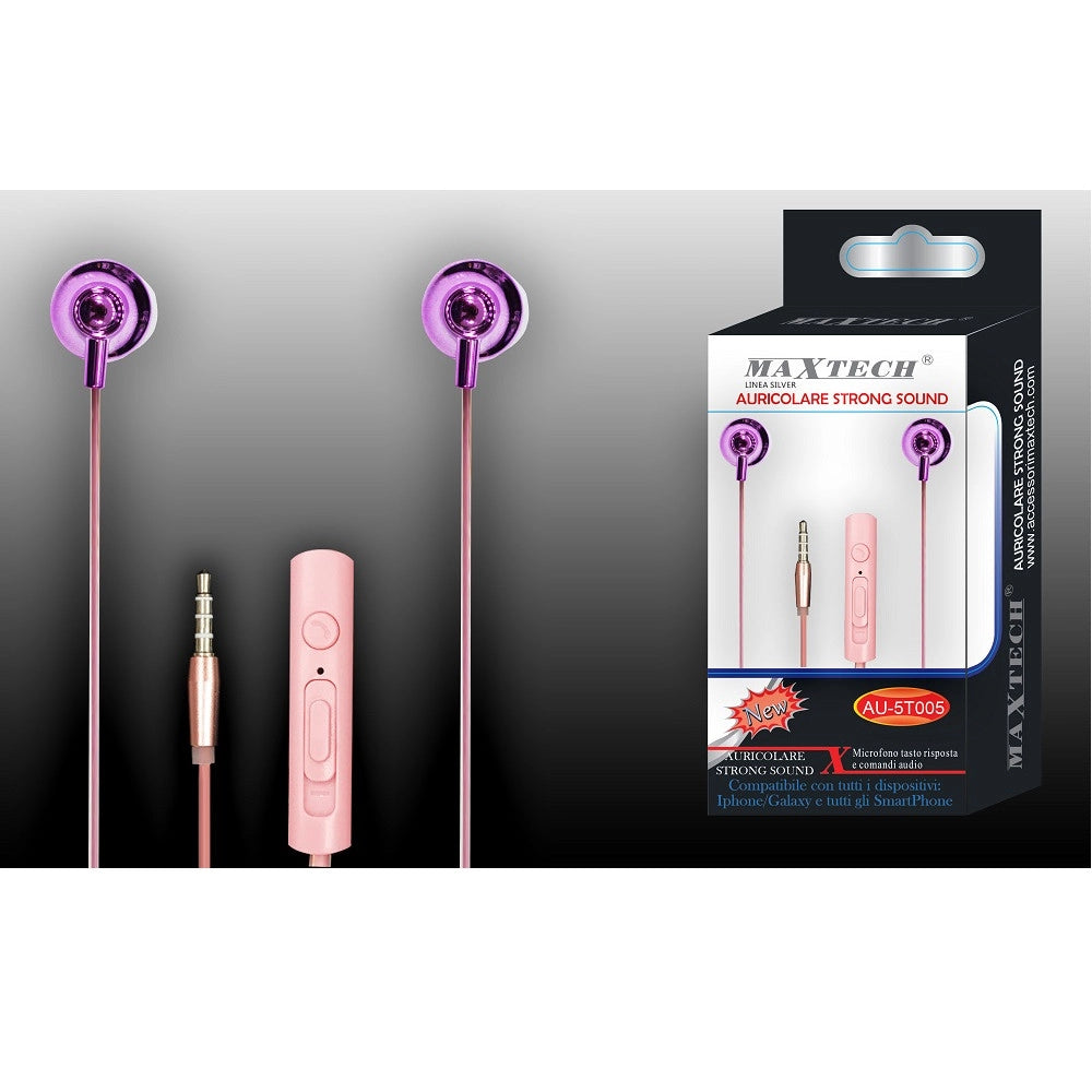Trade Shop - Auricolari Cuffie Musica Con Microfono Per Cellulari Smartphone Jack Maxtech Au-5t005 -