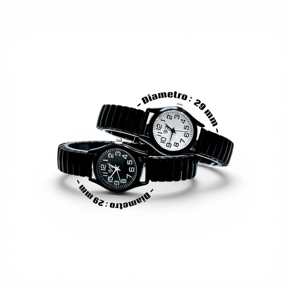 Trade Shop - Orologio Da Polso 29 Mm Nero Sportivo Elegante Quadrante Nero Cinturino Elastico -