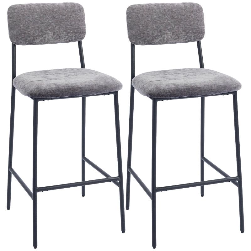SGABELLO BAR Imbottito 45,5x48x101 cm Chenille Grigio Set da 2 pezzi