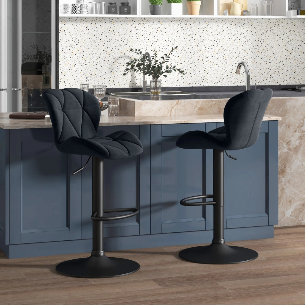 SGABELLO DA BAR girevole e regolabile in altezza 51,5x57,5x93-114,5 cm nero Set da 2 pezzi