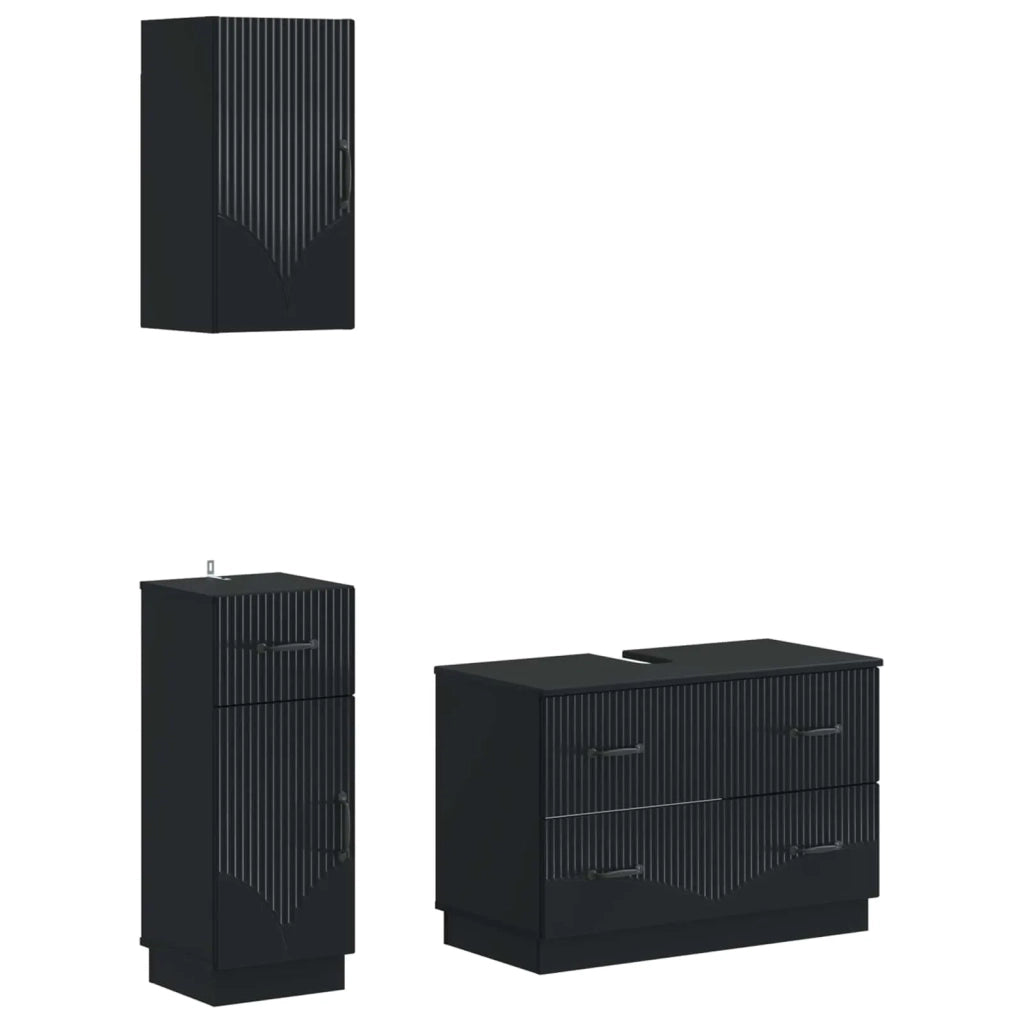 Set di armadietti da bagno in 3 pezzi HOORN Nero 3417793