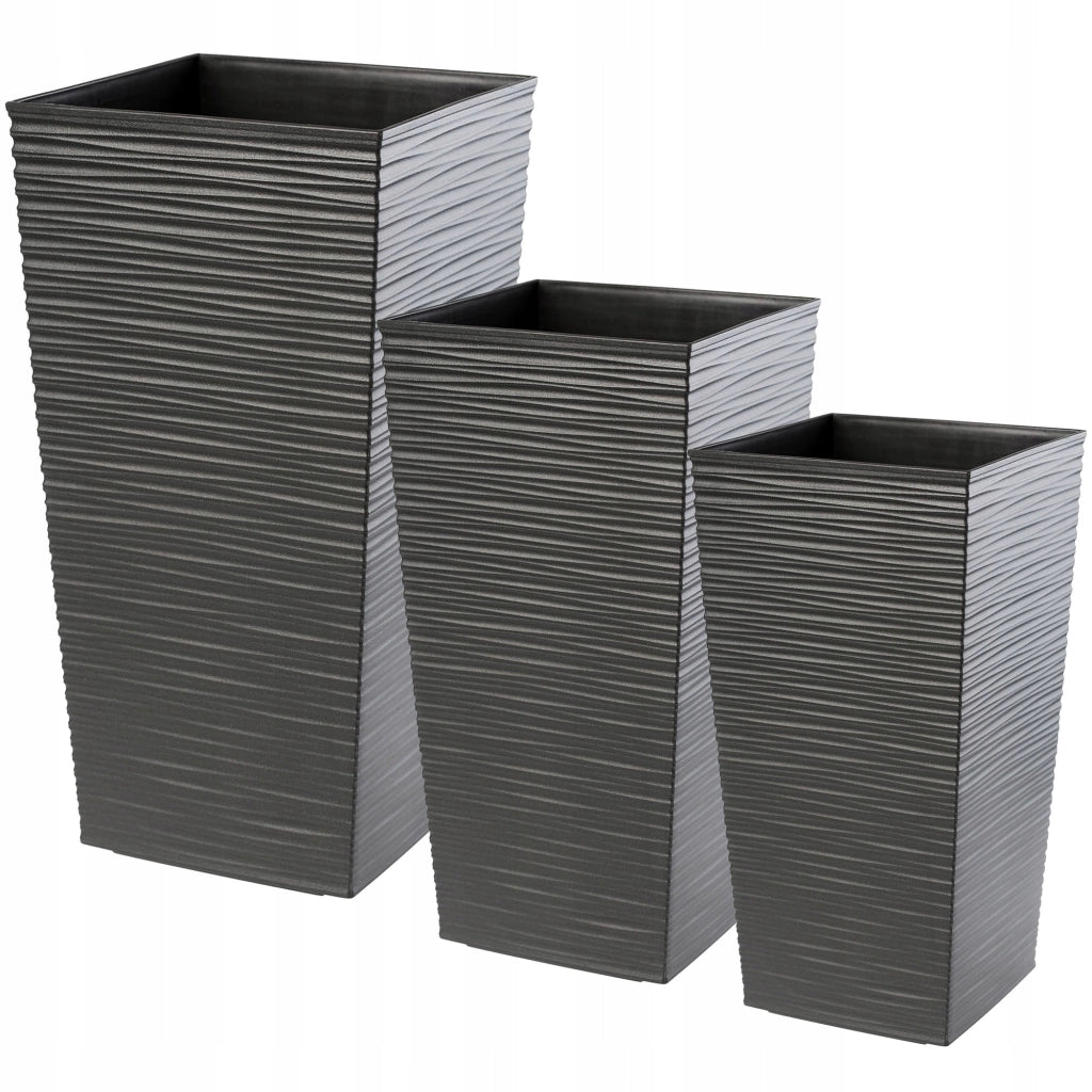 Set di 3 vasi da fiori KADAX, vasi da giardino + inserti, alti e grandi, grafite, 57+68+75 cm