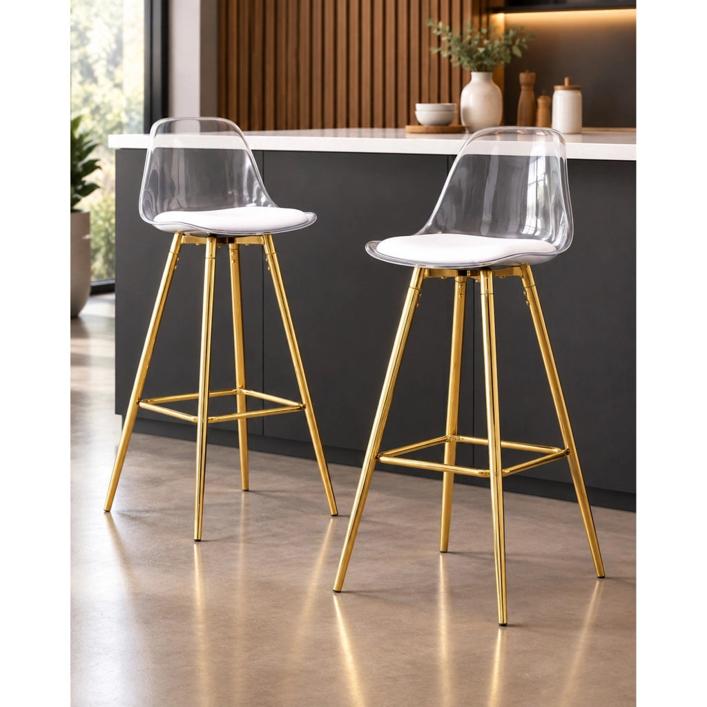Sgabelli da bar set da 2 38 x 33 x 96,5 cm trasparenti e dorati per caffè e bancone
