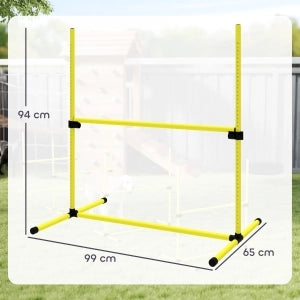 Set agility per cani con 4 ostacoli 2 pali slalom e 5 aste a terra regolabile in altezza in plastica gialla