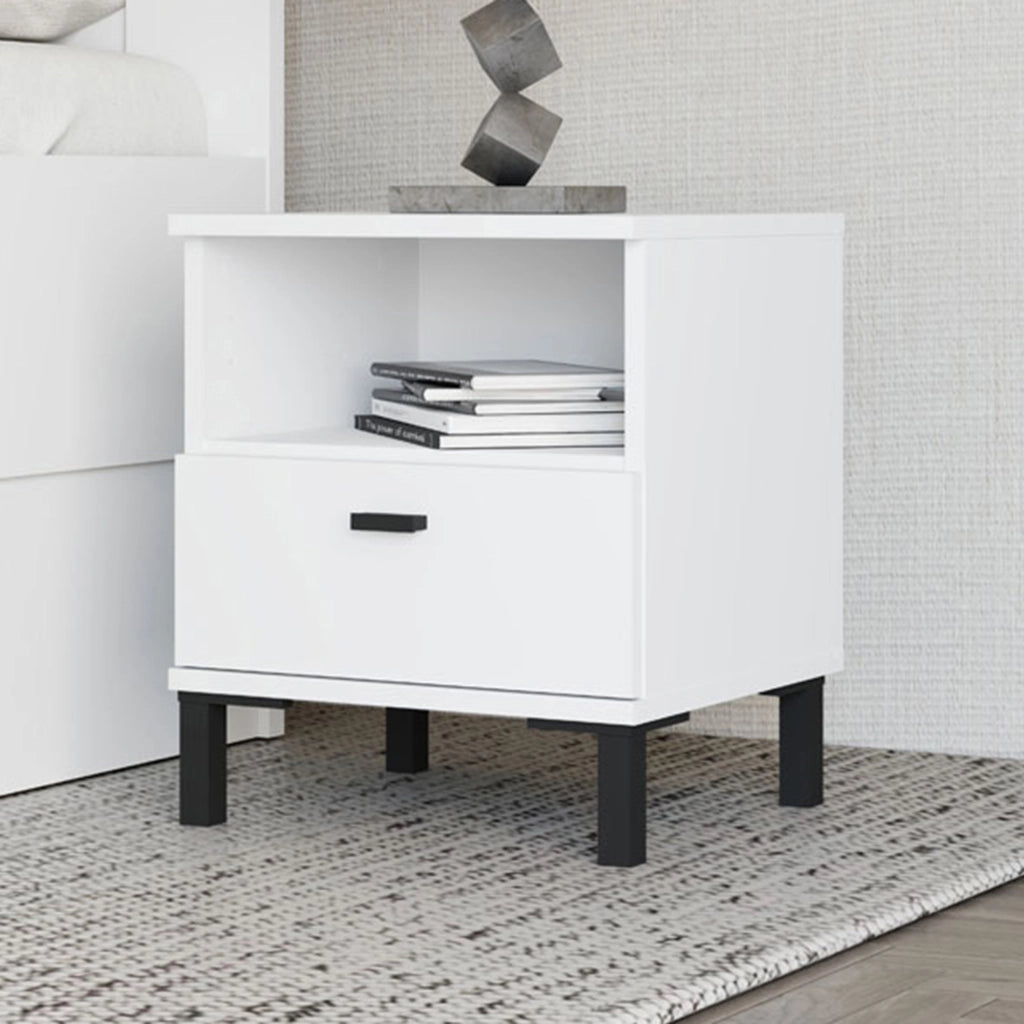 Jinja, Comodino un Cassetto, 39x35x45h cm Bianco Opaco