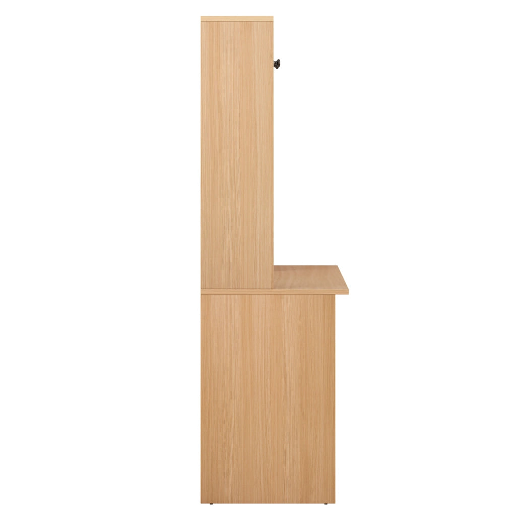 Scrivania con Armadio Alto 180 cm, Mensole e Piano Girevole, Bianco e Legno Chiaro